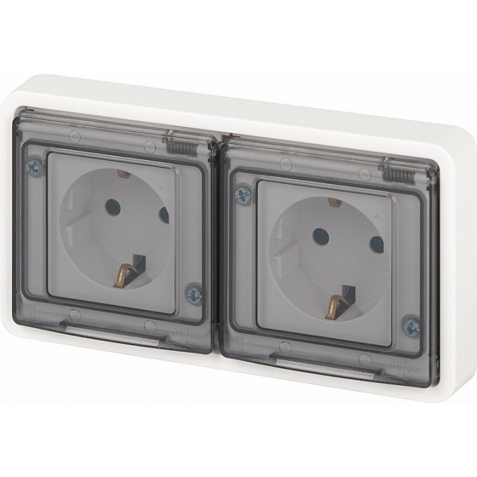 Розетка ЭРА ЭКСПЕРТ 11-2523-01 2х2P+E горизонтальная IP55 16А-250В СУ белая B0063276