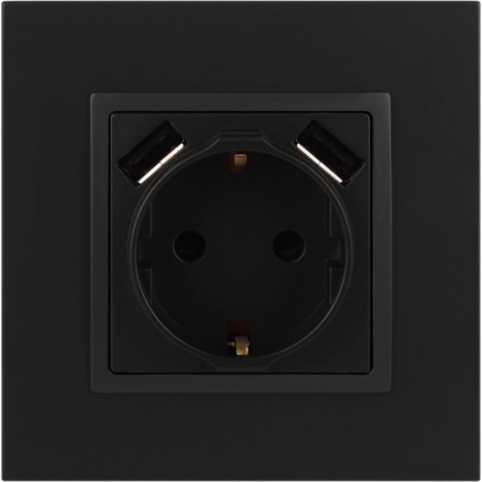 Розетка ЭРА ELEGANCE 14-4109-05 16А 250В 2P+E с 2хUSB 5В-3А защитные шторки антрацит B0047871