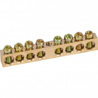 Шина ЭРА "земля-ноль" 6х9мм 8/1 с креплениями по центру латунь