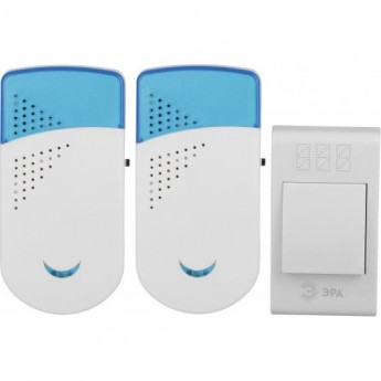 Звонок дверной ЭРА TWIN-R беспроводной два динамика белый с голубым 32 мелодии Звонок дверной ЭРА TWIN-R беспроводной два динамика белый с голубым 32 мелодии